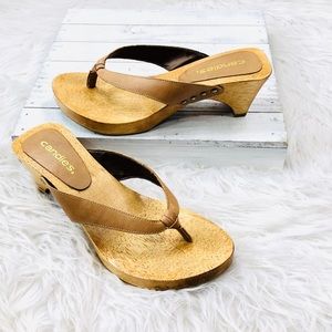 Vintage Candies Sandals!! Nude/Tan Wooden Heel
